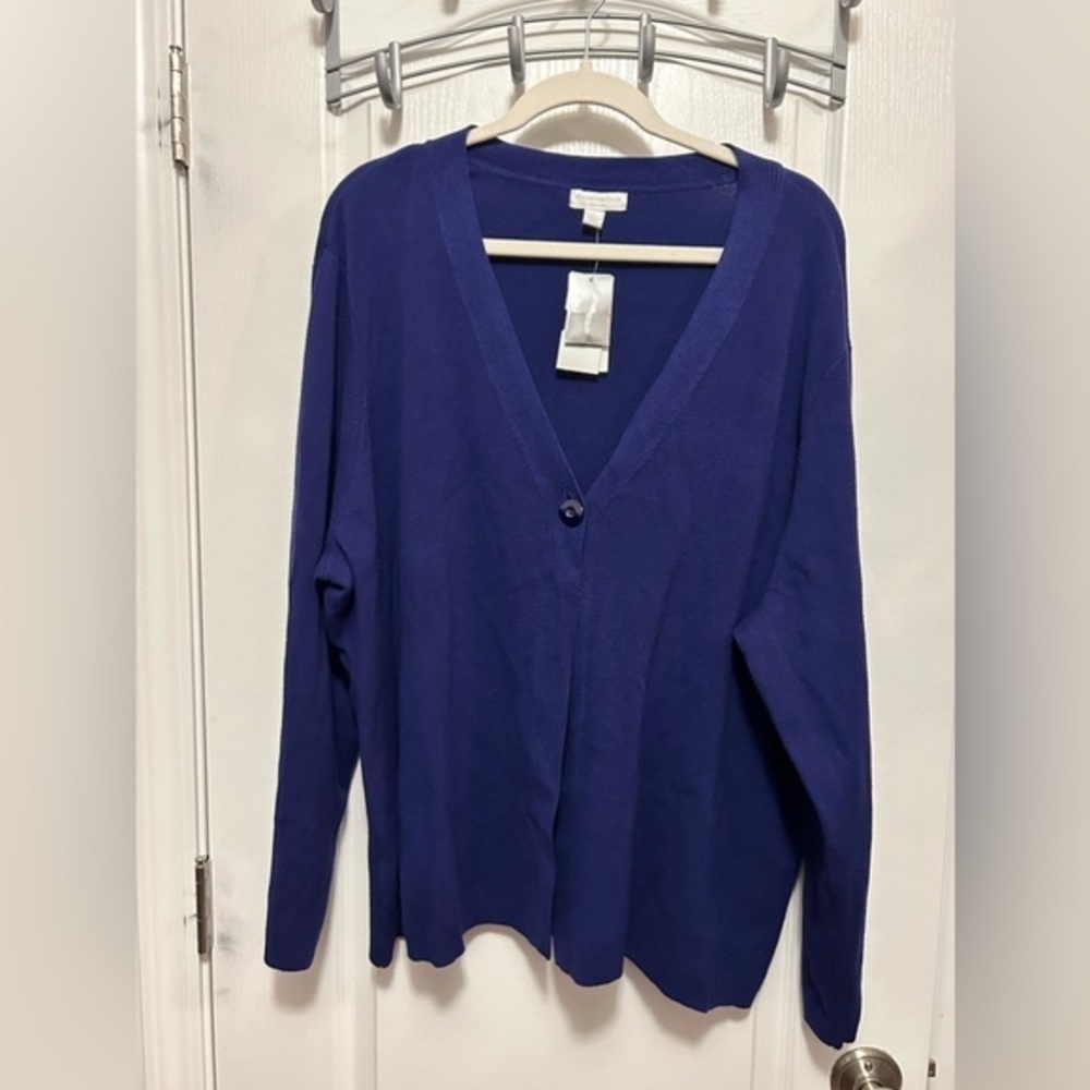 Charter‎ Club Womens Imperial Blue Cardigan Single Button Topper Knit Sweater 3X